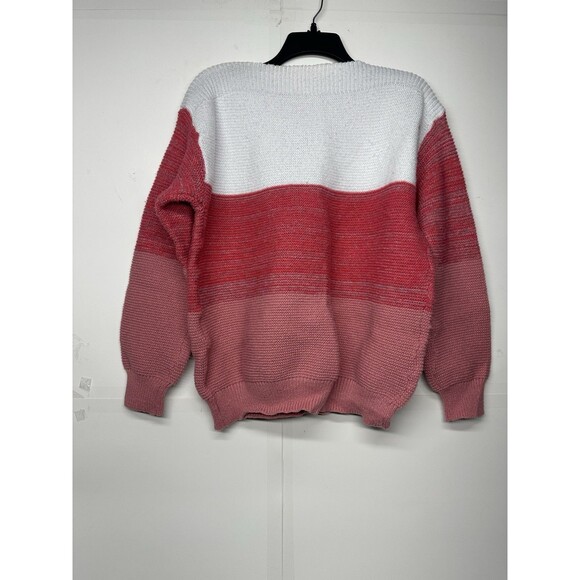 SHEIN Women’s Color Block Sweater Size Large Pink Red White Knit Pullover - Picture 7 of 9